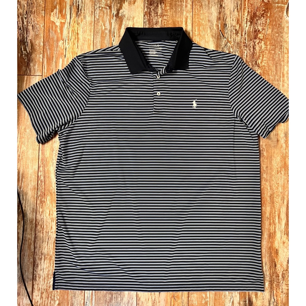 Polo Ralph Lauren Performance Polo XL Navy Blue Striped Golf Shirt